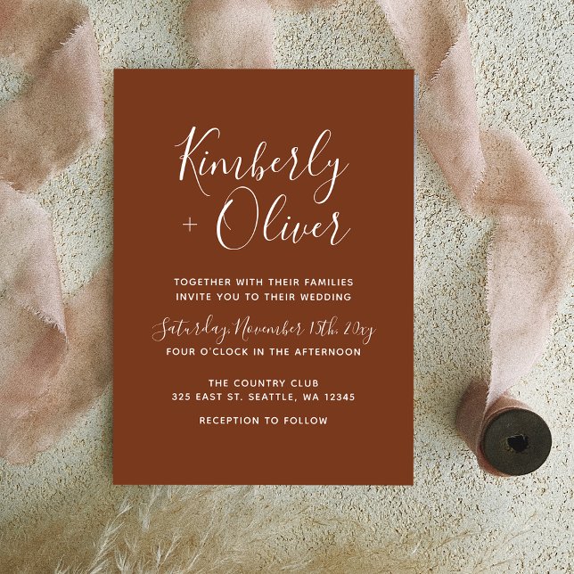 Invitation Terracotta Rustic Burange Mariage moderne Orange (Créateur téléchargé)