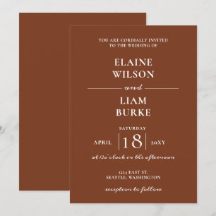 Invitation Terracotta Rustic Burange Mariage moderne Orange