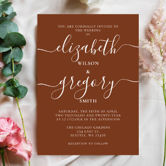 Invitation Terracotta rustique brûlé Orange Mariage moderne