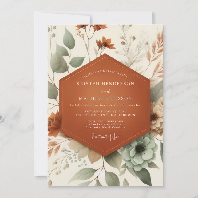 Invitation Terracotta Sage Botanical Wedding (Devant)