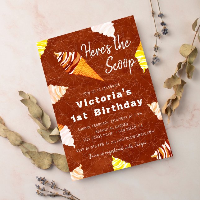 Invitation Terracotta Scoop Glace-Cream Cake Photo Anniversai (Créateur téléchargé)