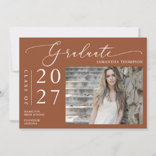 Invitation Terracotta Script minimal Graduation à l'école Pho