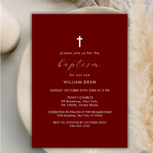 Invitation Terracotta Script Moderne Boho Cross Baptême