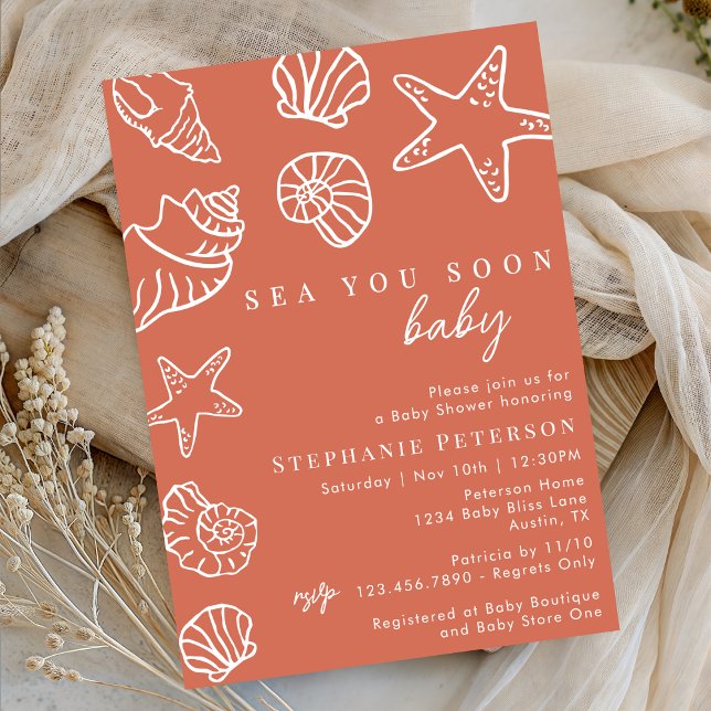 Invitation Terracotta Sea You Bientôt Baby shower De Plage Cô (Créateur téléchargé)