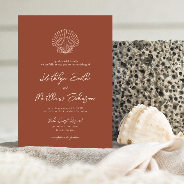 Invitation Terracotta Shell Beach Océan Destination Mariage (Créateur téléchargé)