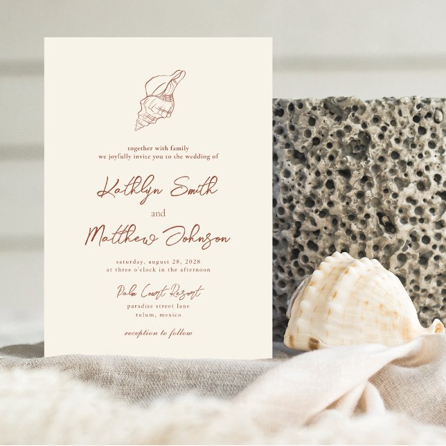Invitation Terracotta Shell Beach Océan Destination Mariage (Créateur téléchargé)