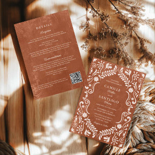 Invitation Terracotta Talavera Mexicaine Code QR Mariage