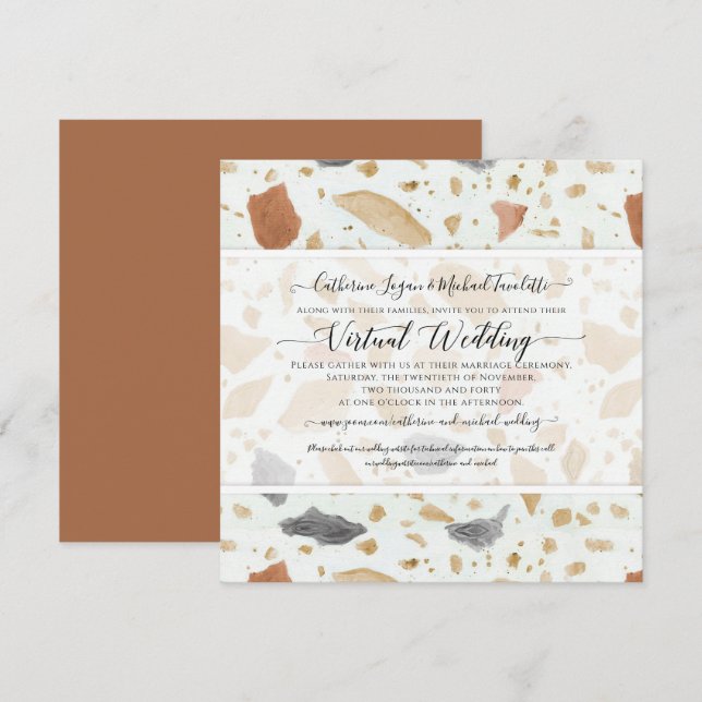 Invitation Terracotta Terrazzo Mariage virtuel Terrazzo (Devant / Derrière)