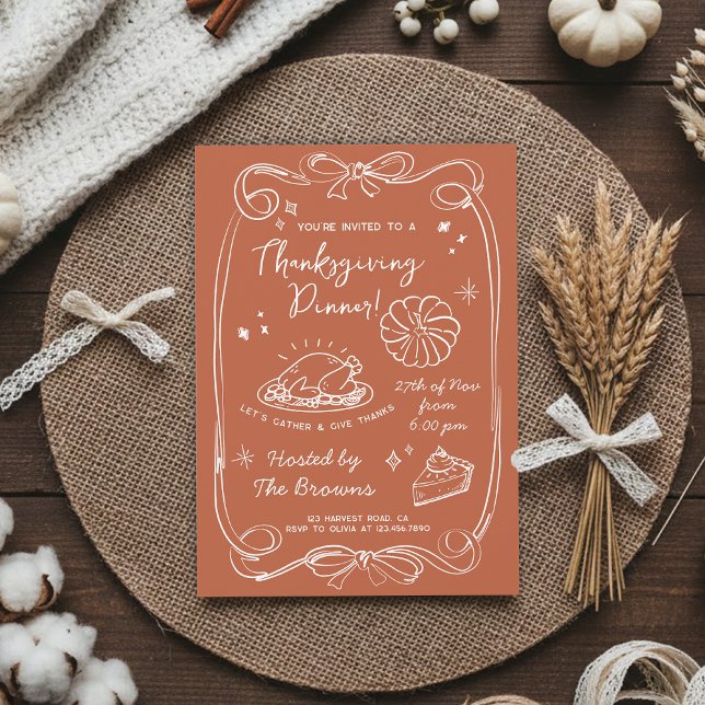 Invitation Terracotta Thanksgiving Let's Gather & Give Thanks (Créateur téléchargé)