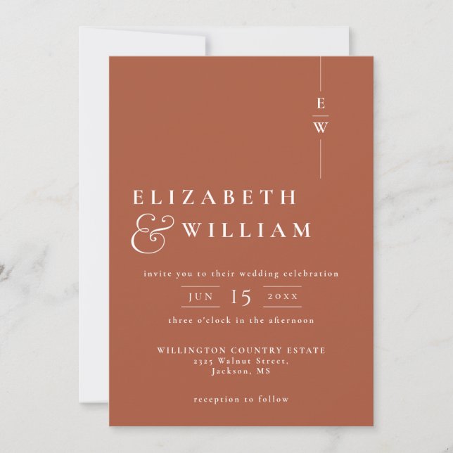 Invitation Terracotta tout en un Mariage Monogramme moderne (Devant)