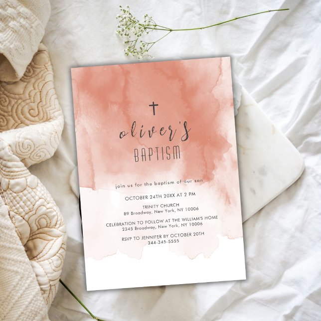 Invitation Terracotta Watercolor Desert Cross Boy Baptême gar (Terracotta Watercolor Desert Cross Boy Baptism Invitation)