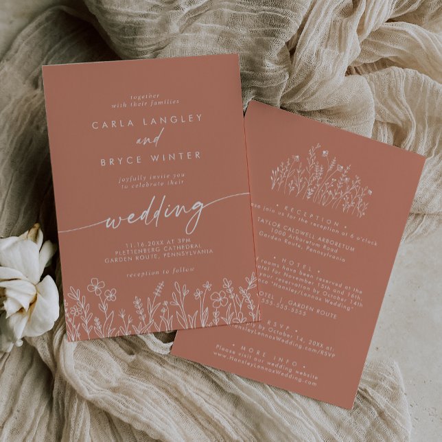 Invitation Terracotta Wildflower Front and Back Wedding (Créateur téléchargé)