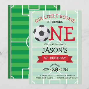 Invitation Terrain de football tendance et Ruban 1er annivers