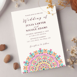 Invitation Terrain Mexicain Rétro Fleurissant Mandala Mariage