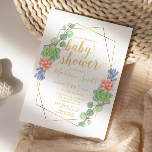Invitation Terrarium de succulentes à l'aquarelle Baby Shower