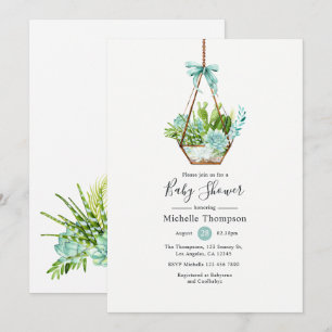 Invitation Terrarium de verre à l'aquarelle Succulents Baby S