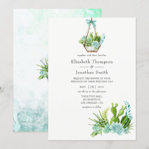 Invitation Terrarium de verre à l'aquarelle Succulents Mariag