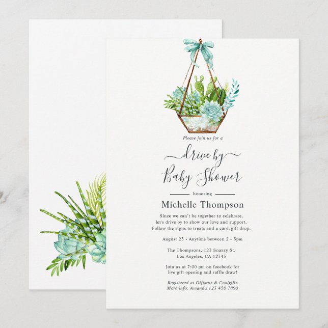 Invitation Terrarium En Verre Succulents Conduire Par Douche (Devant / Derrière)