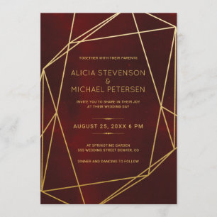 Invitation Terrarium or cadre géométrique mariage bordeaux
