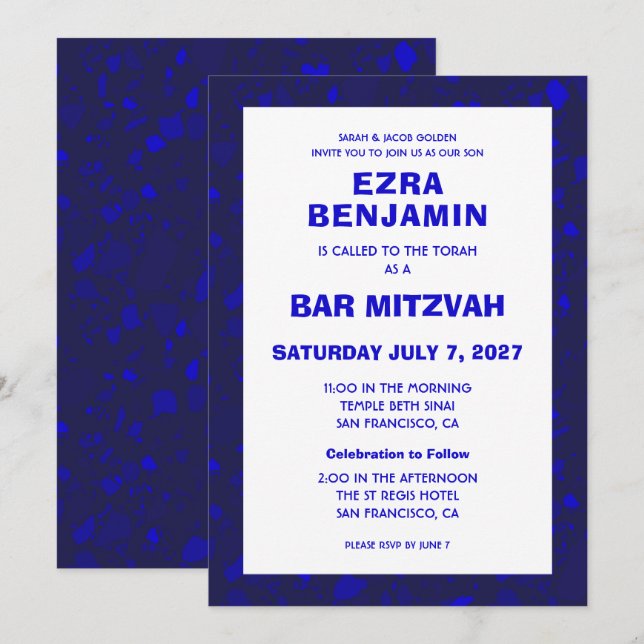 Invitation Terrazzo Bat mitzvah de barre personnalisée tiré à (Devant / Derrière)