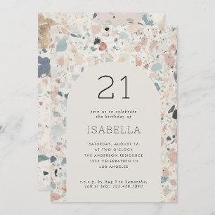 Invitation Terrazzo Pastel Colors Arc 21ème fête d'anniversai