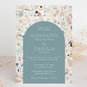 Invitation Terrazzo Pastel Turquoise Retro Arch Mariage