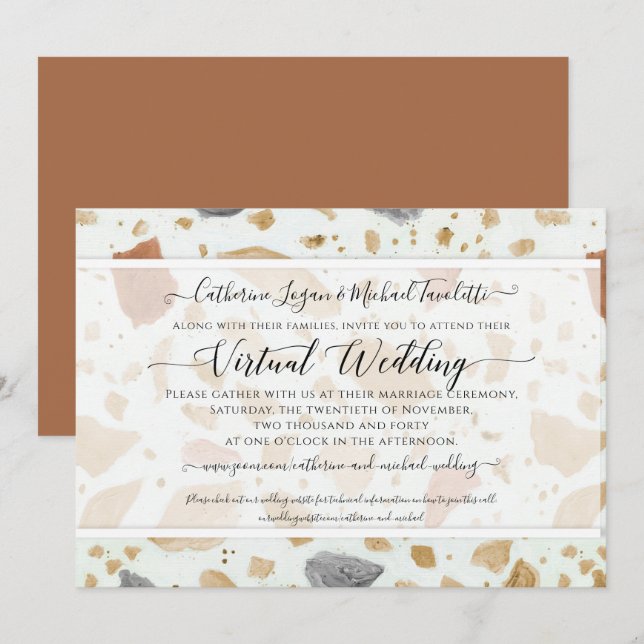 Invitation Terrazzo Terra-cotta Mariage virtuel Terre moderne (Devant / Derrière)