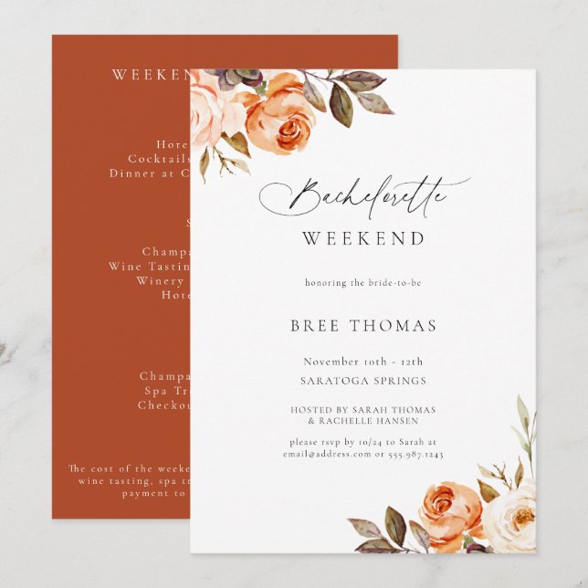 Invitation Terre Automne Floral Bachelorette Week-end Invitat (Devant / Derrière)