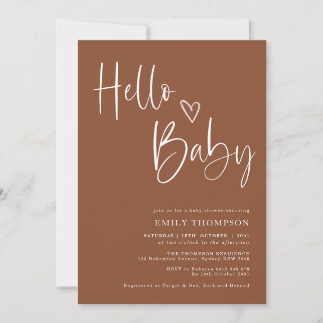 Invitation Terre brûlé Orange minimaliste Baby shower neutre (Devant)