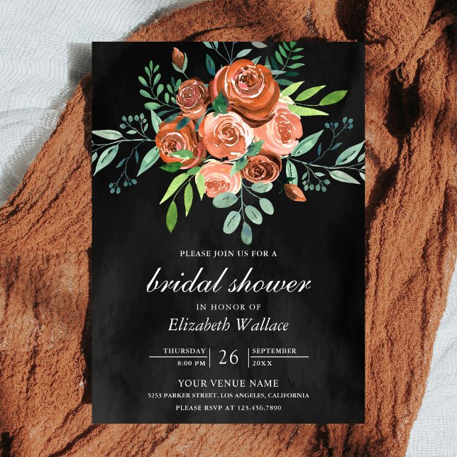 Invitation Terre brûlé orange Roses gris foncé Fête des marié (Créateur téléchargé)