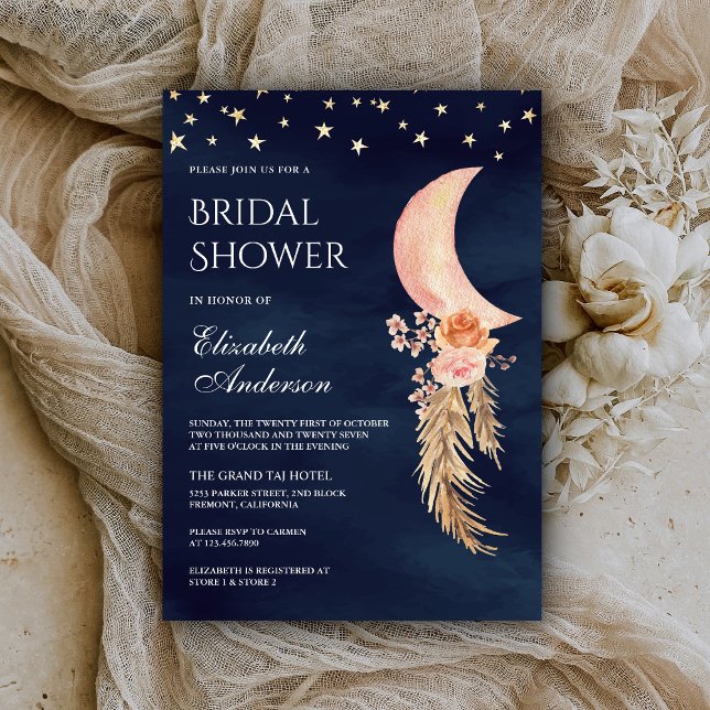 Invitation Terre croissant floral Lune Fête des mariées marin (Créateur téléchargé)