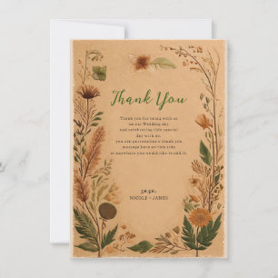 Invitation Terre cuite Pêche Fleurs Pressées Boho Merci