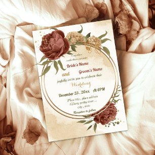 Invitation terre cuite tonalité de terre mariage vert fleuri