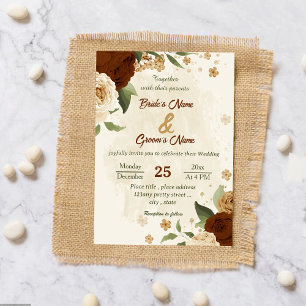 Invitation terre cuite tonalité de terre mariage vert fleuri