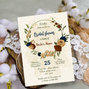 Invitation terre cuite tonalité marine fleurie douche nuptial