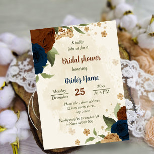 Invitation terre cuite tonalité marine fleurie douche nuptial