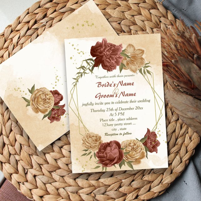 Invitation terre cuite tonte floral mariage géométrique (Créateur téléchargé)
