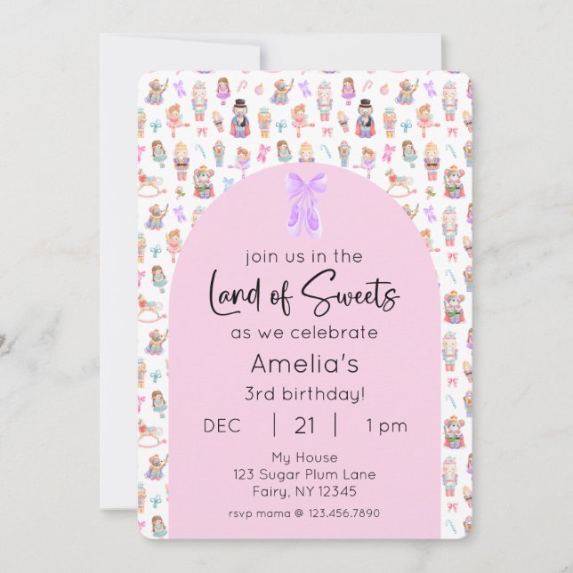 Invitation Terre des sucreries Nutcracker Anniversaire Photo (Devant)