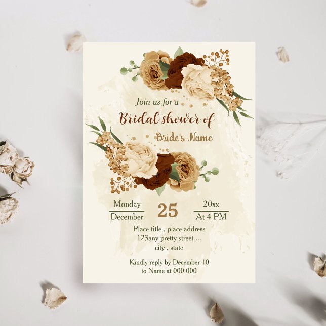 Invitation terre terre cuite tonalité fleurie douche nuptiale (Créateur téléchargé)