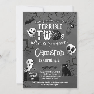 Invitation Terrible Two Black & White Spooktacular Halloween