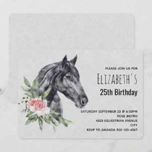 Invitation Tête de Beau Cheval en Aquarelle pour Anniversaire