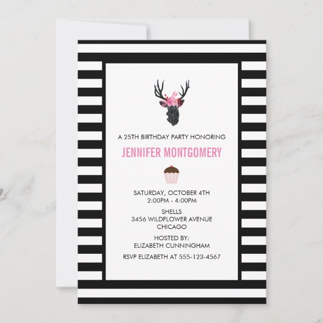 Invitation Tête de cerf géométrique avec couronne florale Ann (Devant)