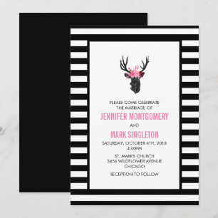 Invitation Tête de cerf géométrique avec couronne florale de 