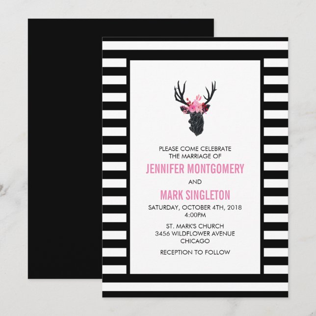 Invitation Tête de cerf géométrique avec Mariage de couronne  (Devant / Derrière)