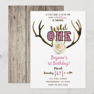 Invitation Tête de cerf sauvage Rose rose pour fête d'anniver