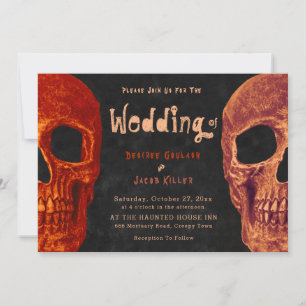 Invitation Tête de crâne gothique Mariage d'Halloween noir or