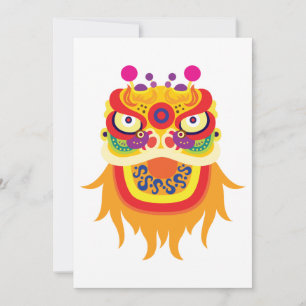 Invitation Tête de danse du lion chinois colorée