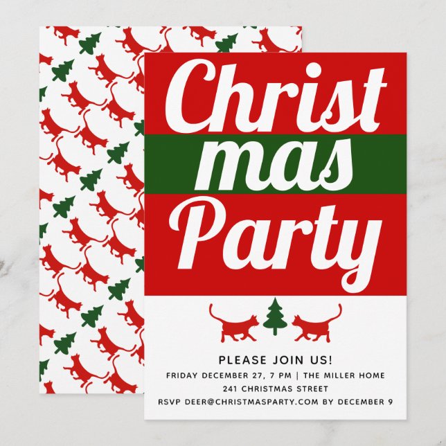 Invitation Tête de typographie audacieuse, fête de Noël arbor (Devant / Derrière)