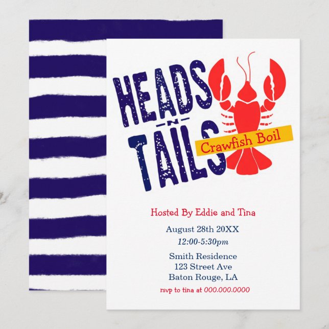 Invitation Têtes N Tails Crawfish Botte Party (Devant / Derrière)