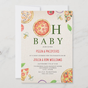 Invitation Tétines de pizza Oh Baby Douche Neutre